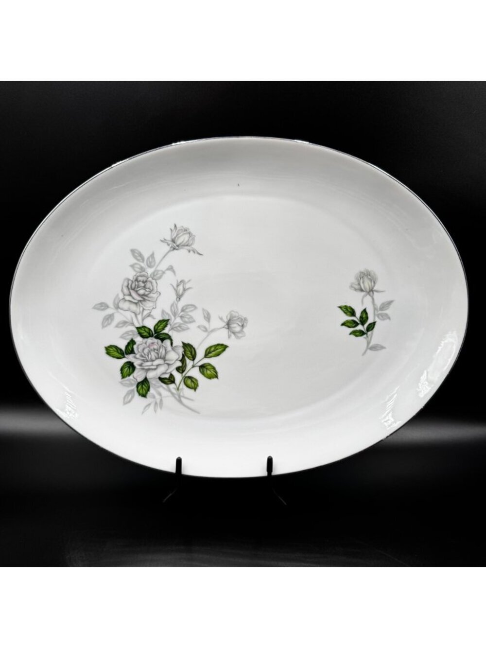 Vintage Sone China Japan Platinum Floral Oval Serving Platter 1873 Collectors